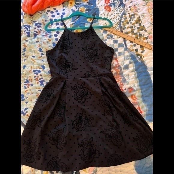 AQUA BLOOMINGDALE’S L Polka Dot Velvet Rose-Embossed Mini Dress - Picture 9 of 11